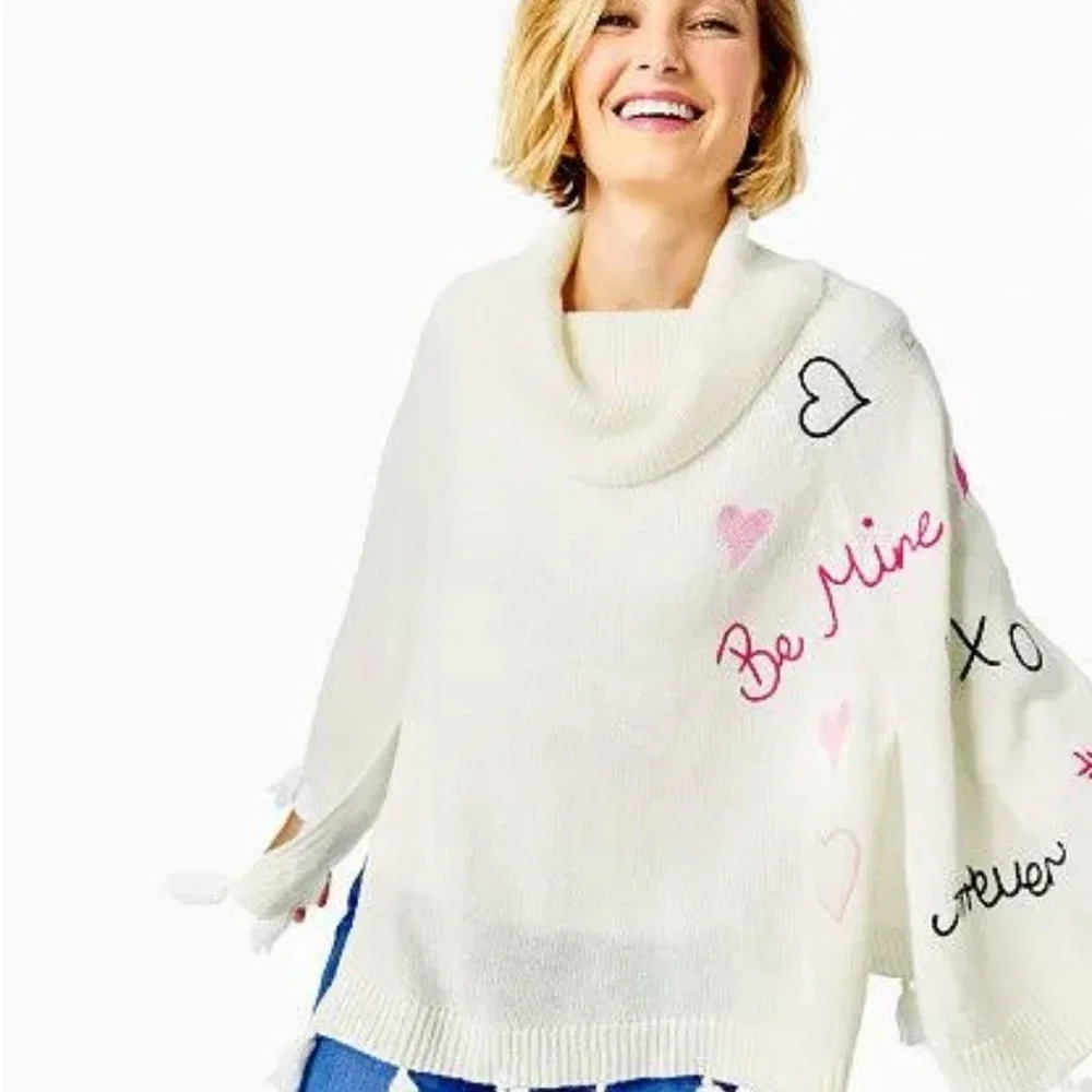 Lilly Pulitzer Kip Wrap Coconut Love Toss Poncho Be Mine S/M Small / Medium - Picture 2 of 8